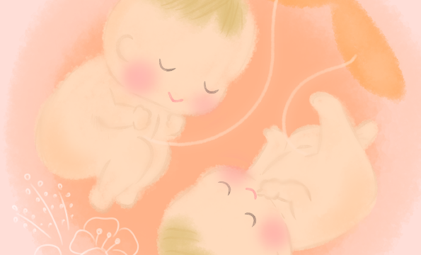 いい双子の日 双子妊娠 双子妊婦 双子出産 MediBang 手描き やさしいイラスト パステルカラー 赤ちゃん 子宮 胎児 絵本 児童書 育児書 実用書