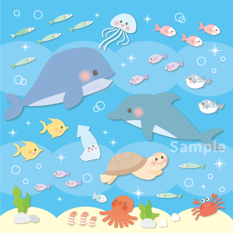 保育イラスト素材【ごほうびシール台紙 水族館】 | ＊こぐまデザイン＊ アキタヒロミ