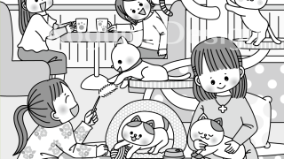 まちがいさがし 挿絵 パズル誌 イラスト 子供イラスト 絵本 児童書 保育 子供 晋遊舎 動物イラスト 子供イラスト 保育園 保育士 ねこ 猫カフェ キャットタワー カフェ ねこ