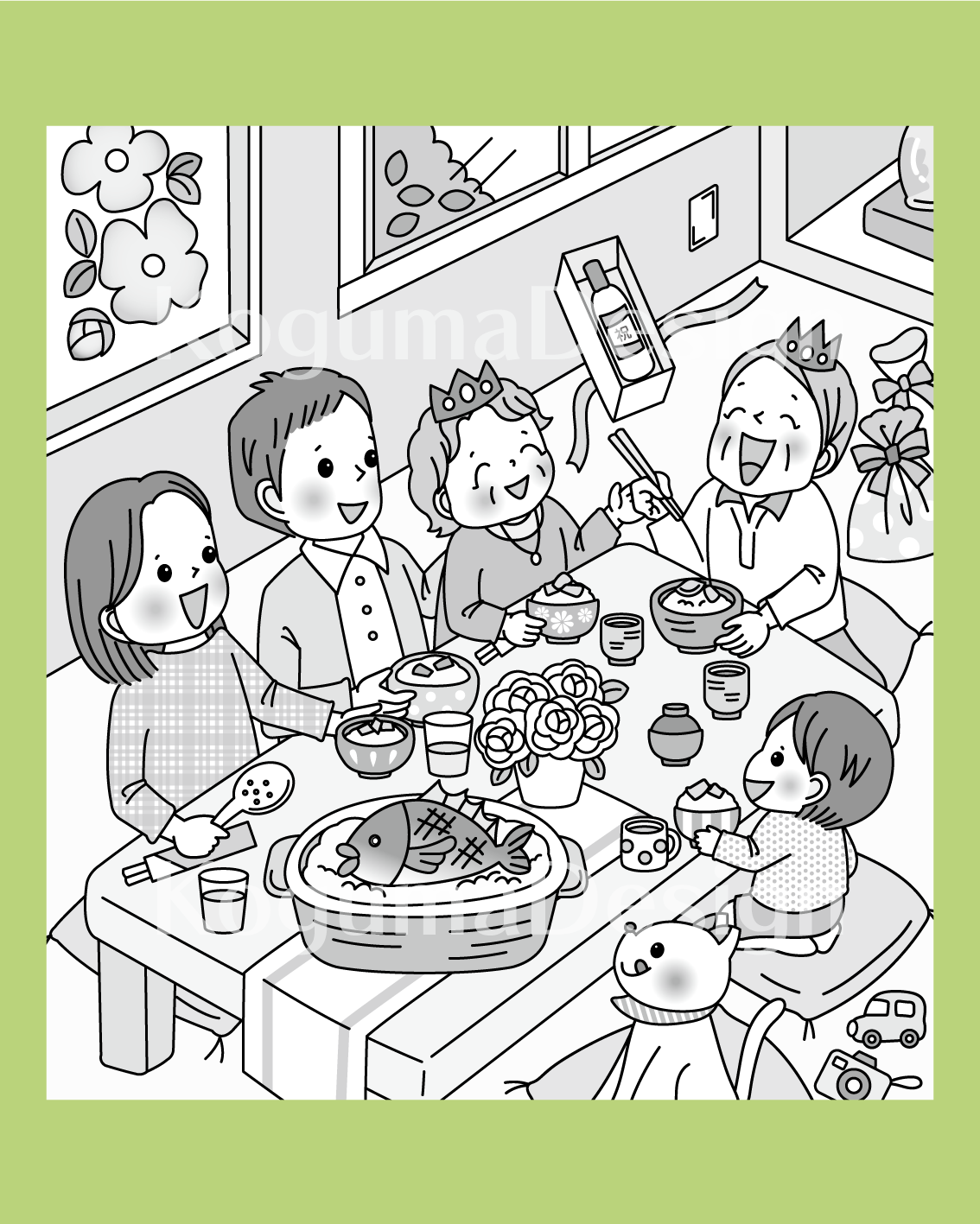 まちがいさがし 挿絵 パズル誌 イラスト 子供イラスト 絵本 児童書 保育 子供 晋遊舎 動物イラスト 子供イラスト 家族イラスト クローバー 自然 家族 お祝い 鯛ごはん