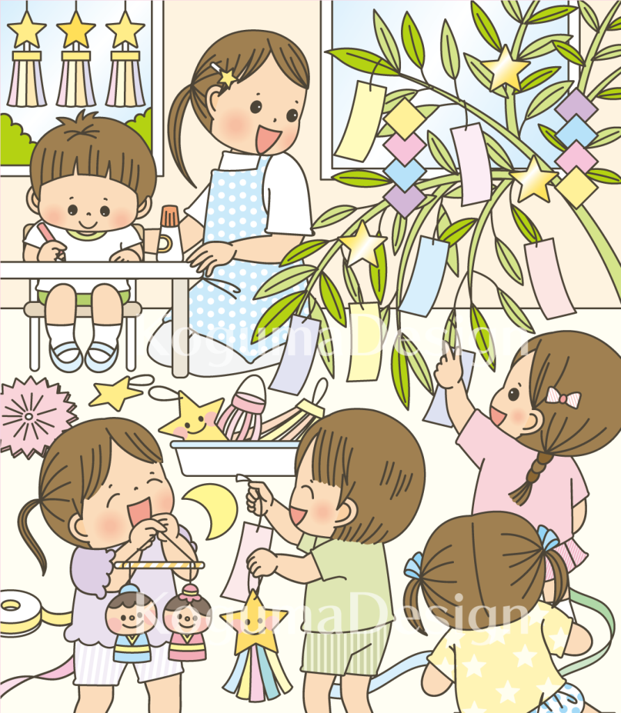 まちがいさがし 挿絵 パズル誌 イラスト 子供イラスト 絵本 児童書 保育 子供 マガジン・マガジン 動物イラスト 保育園 保育士 保育園行事 七夕 保育園製作 七夕飾り 短冊 織姫 彦星
