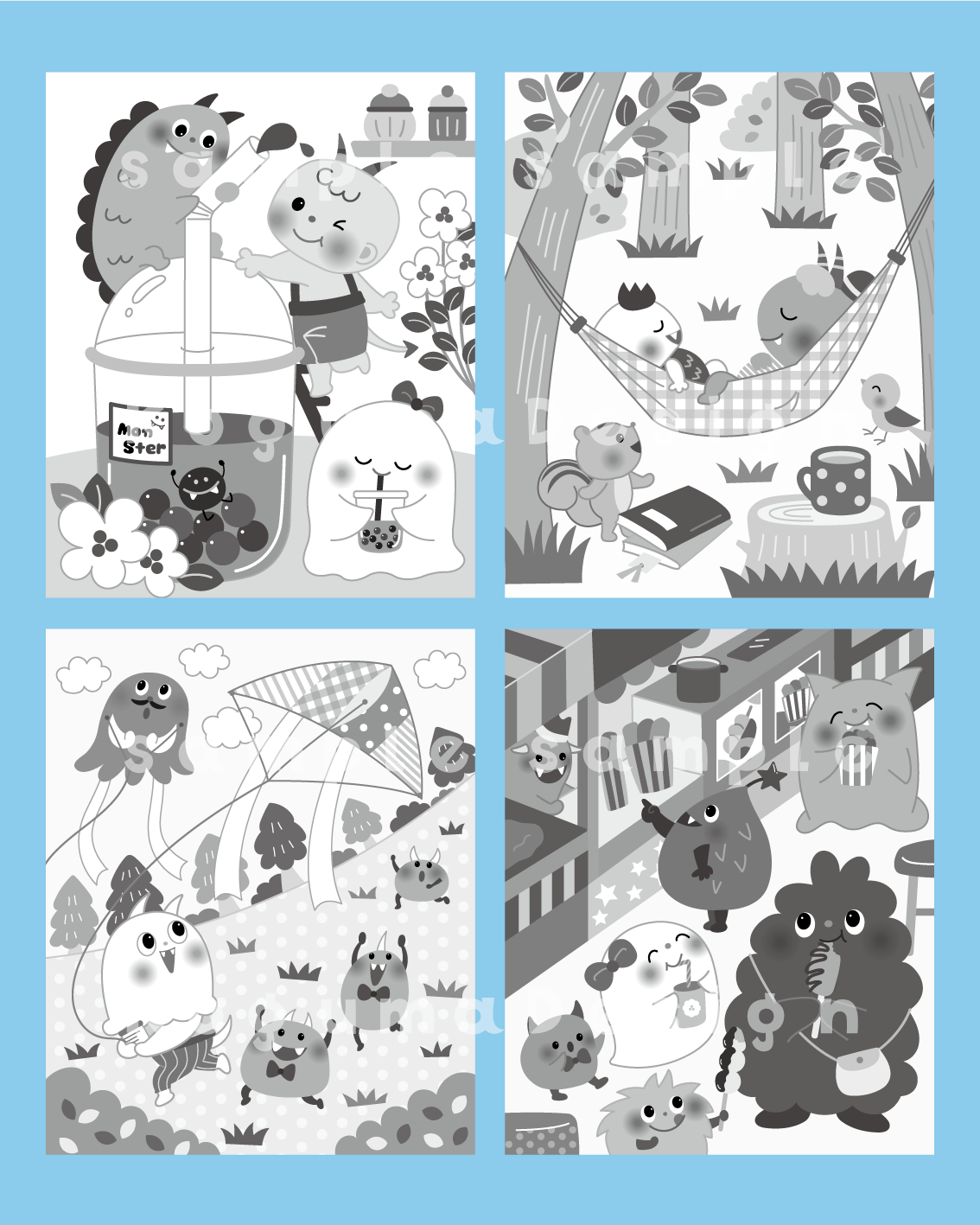 まちがいさがし 挿絵 パズル誌 イラスト 子供イラスト 絵本 児童書 保育 子供 動物イラスト 保育園 保育士 モンスター 怪物 海外出版 台湾